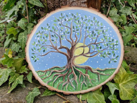 A - Hand painted Wood Slice - Tree of Life (Day) - 20cm