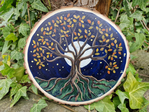 A - Hand painted Wood Slice - Tree of Life (Night) - 20cm