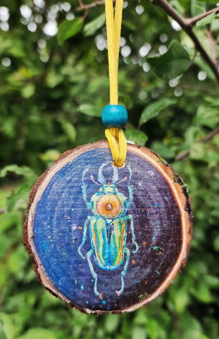 Decorative Wood Totem Pendant - Rainbow Stag Beetle