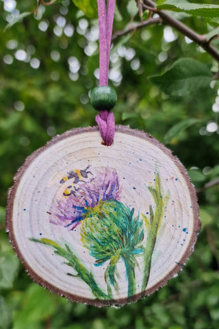 Decorative Wood Totem Pendant - Thistle