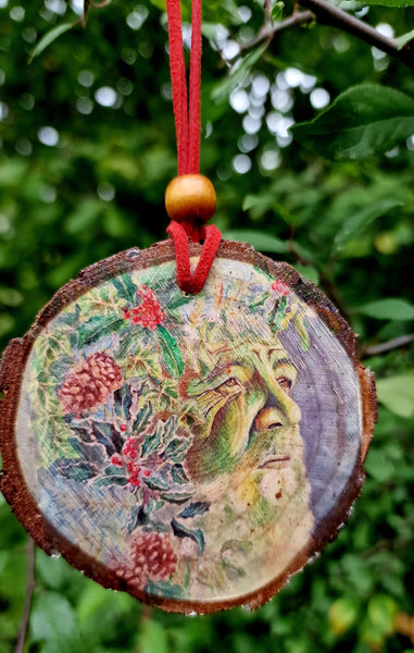 Decorative Wood Totem Pendant - The Holly King - Green Man