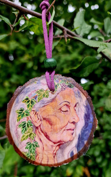 Decorative Wood Totem Pendant - Triple Moon Goddess 3 - Grace - The Crone