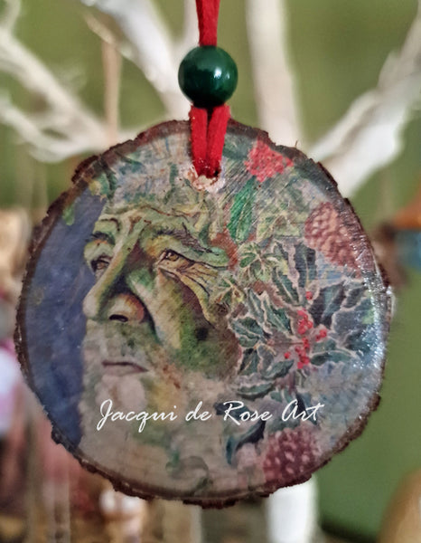 Decorative Wood Totem Pendant - The Holly King - Green Man