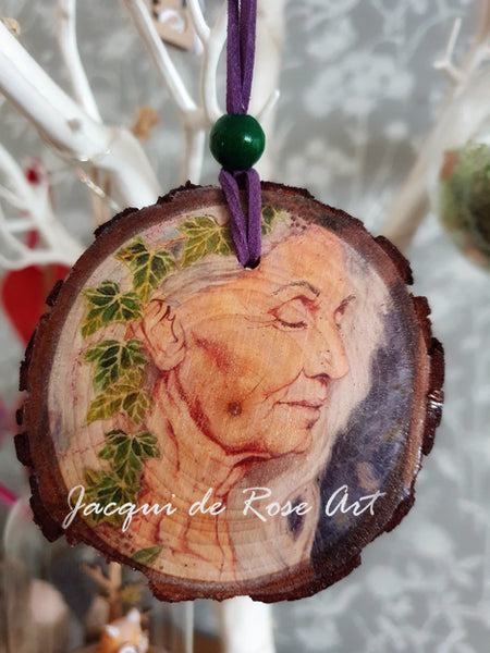 Decorative Wood Totem Pendant - Triple Moon Goddess 3 - Grace - The Crone