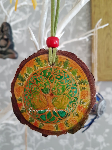 Decorative Wood Totem Pendant - T - Tree of Life Mandala