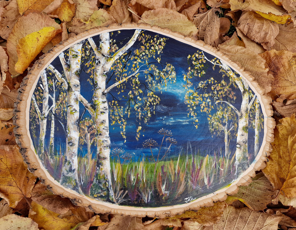 A - Large Hand painted Wood Slice - Night Walk - 38cm x 28cm