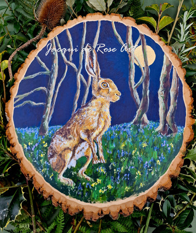 A - Large painted wood slice - Spring Hare 1 (33cm x 30cm)