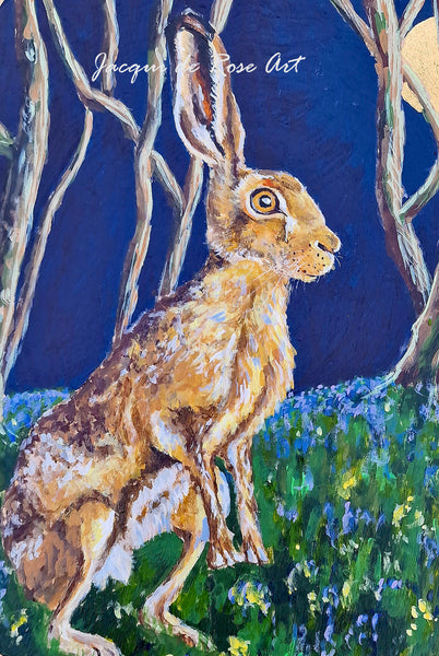 A - Large painted wood slice - Spring Hare 1 (33cm x 30cm)