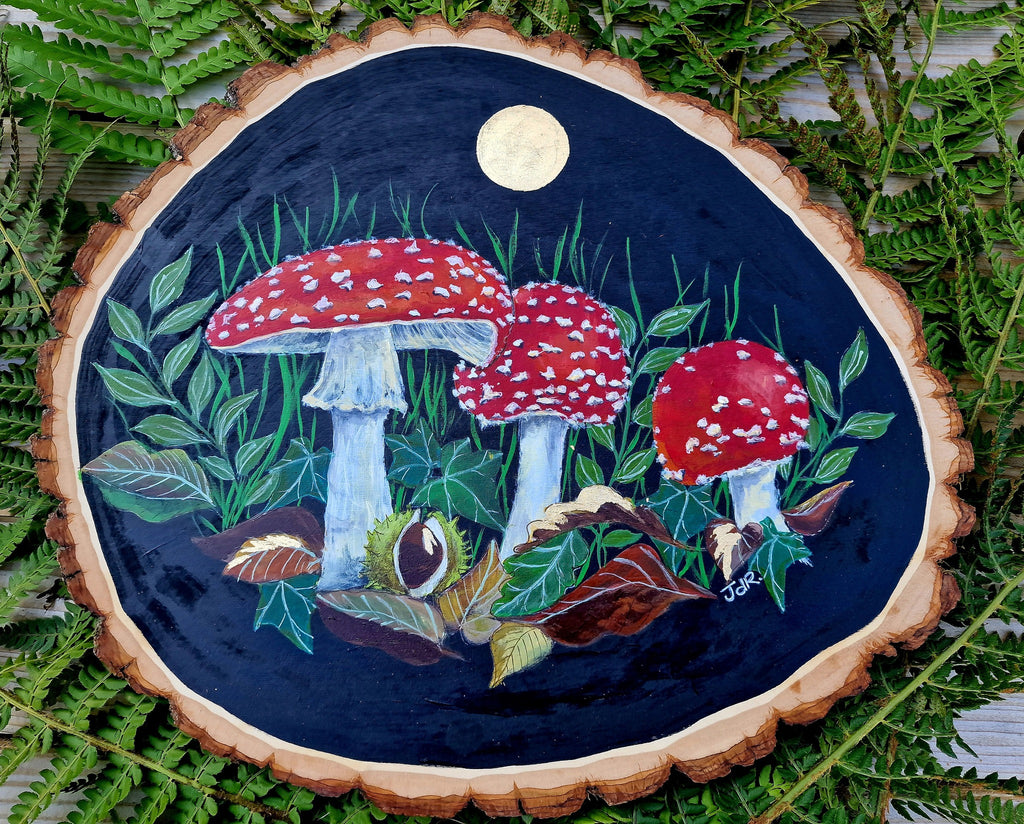 A - Large Hand painted Wood Slice - Fly Agaric - 36cm x 31 cm