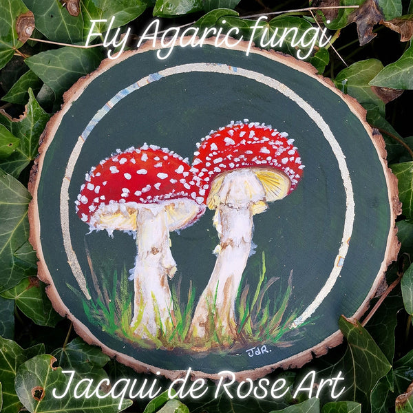 A - Hand painted Wood Slice - Fly Agaric - 18cm