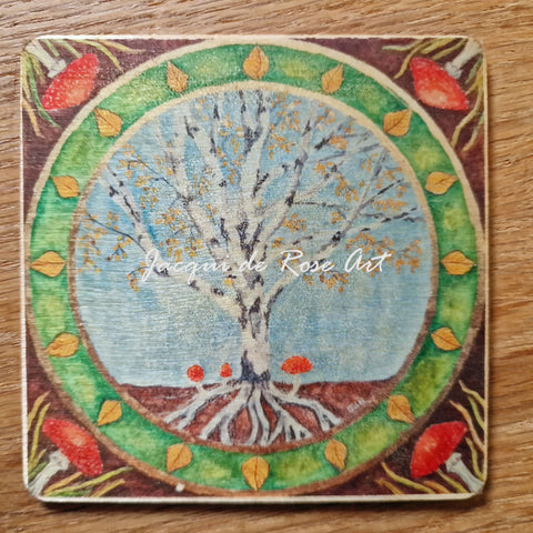 Wooden hand-finished coaster - Tree of Life - Birch