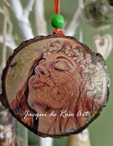 Decorative Wood Totem Pendant - Triple Moon Goddess 1 - Eva - The Maiden