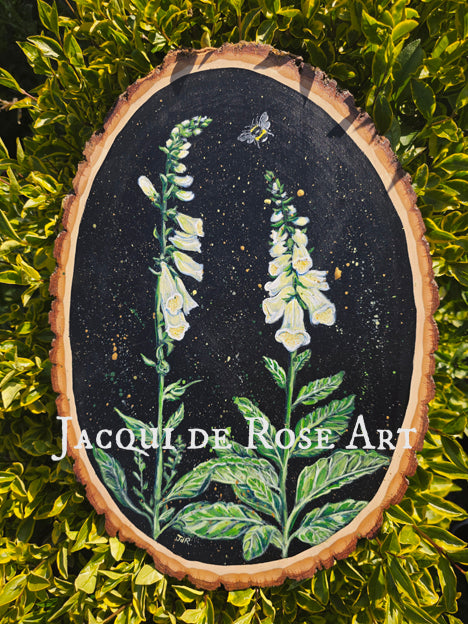 A - Hand painted Wood Slice - Foxgloves - 30cm x 40 cm
