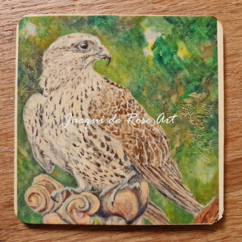 Wooden hand-finished coaster - Gyr Falcon