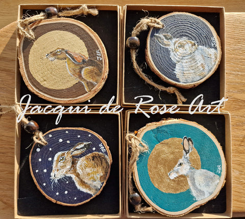 Keepsake, Wooden, Hand Painted, Animal Blessing with Gift Box 7-9cm . - Hares