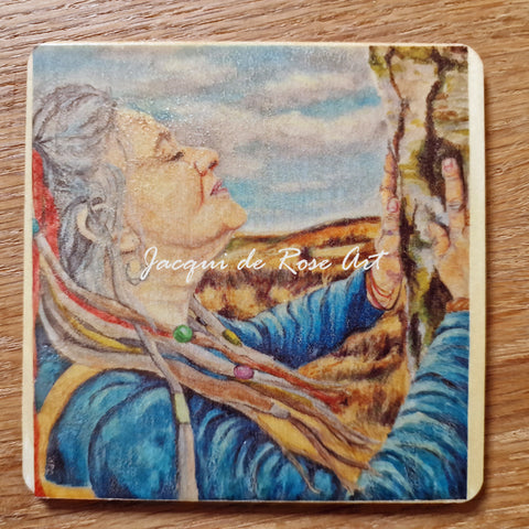 Wooden hand-finished coaster - The Healer