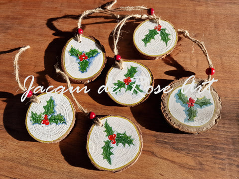 Small Yule Blessing / Decoration - Holly - Gold border