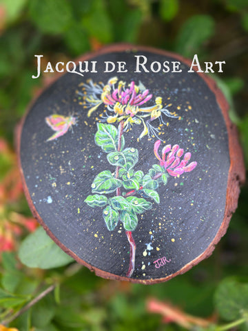 A - Hand painted Wood Slice - Honeysuckle - 21 cm
