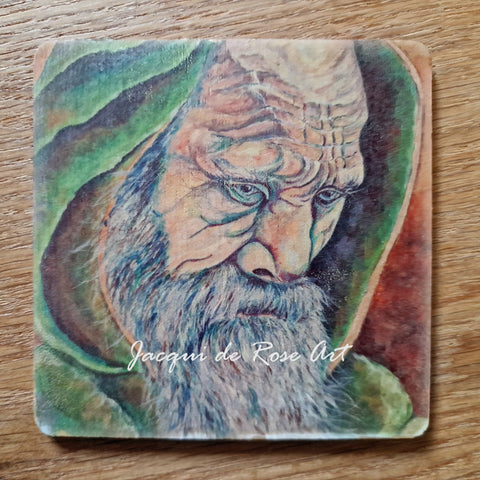 Wooden hand-finished coaster - The Magician