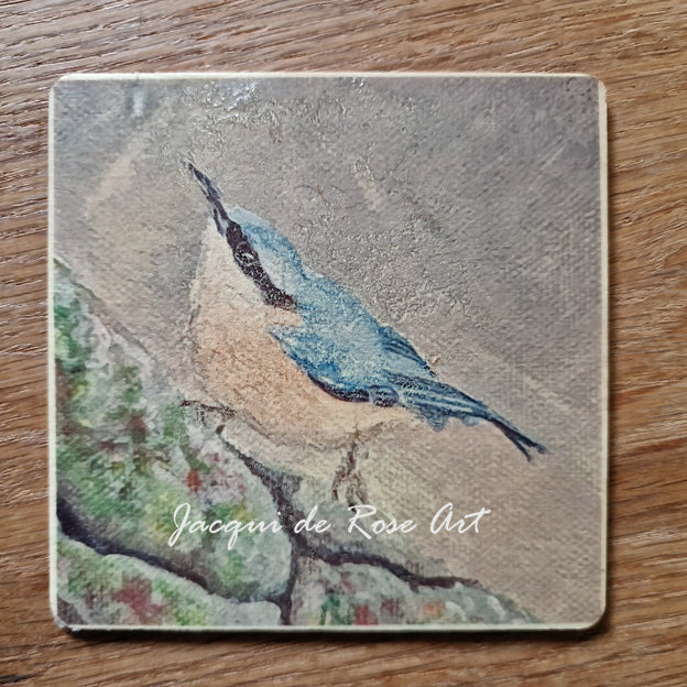 Wooden hand-finished coaster - The Nuthatch