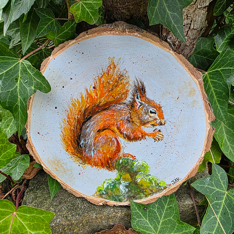 A - Hand painted Wood Slice - Red Squirrel - 18cm