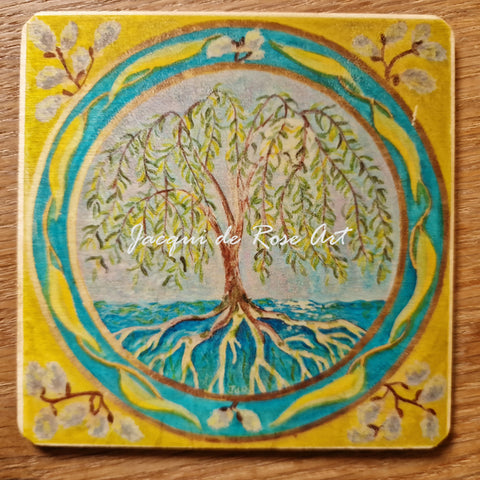Wooden hand-finished coaster - Tree of Life - Willow