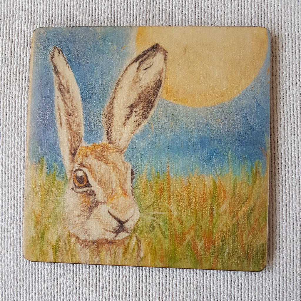 Wooden hand-finished coaster - Hare