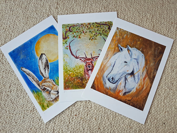 Limited Edition - Signed - Giclee Print  - Totem Animals - Hand fasting Hares
