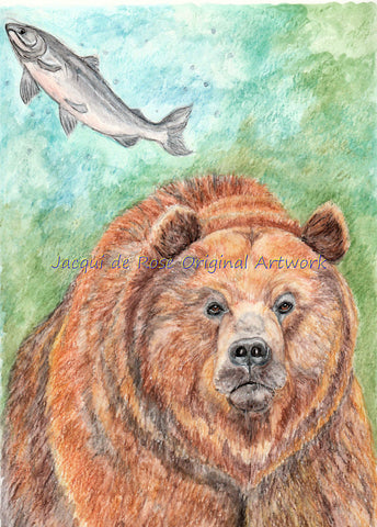 Original Painting - A - Bear and Salmon