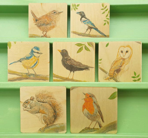 Wooden hand-finished coaster - A - Magpie